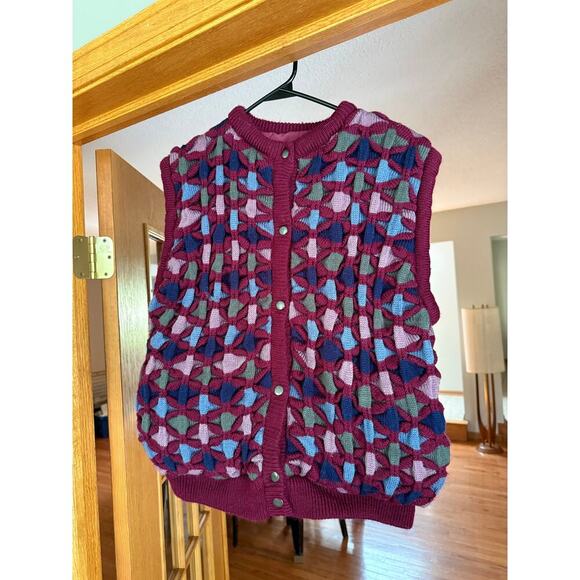 Michael Lewis Vintage reversible patterned sweater 
/fabric burgundy Vest  M - Picture 1 of 7